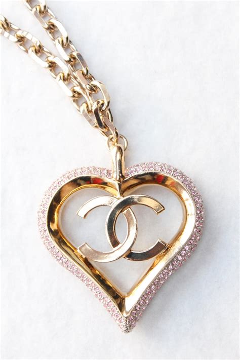 pink chanel heart necklace|chanel chain necklace.